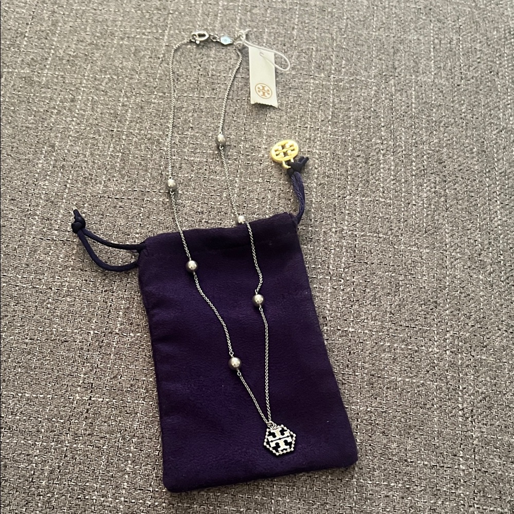 Tory Burch Silver Necklace with Pearl Details. NWT